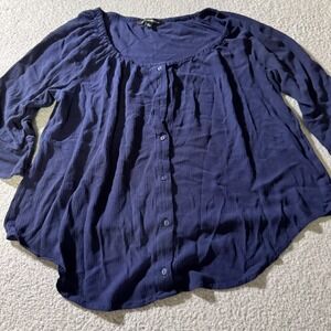 Zac & Rachel Long Sleeve Button Top Blue Women's Size PL Womens Petite Blouse‎